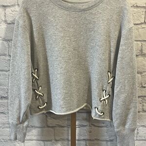 Aerie Small Cropped Pullover Gray Sweatshirt With Rope Long-sleeve Lounge